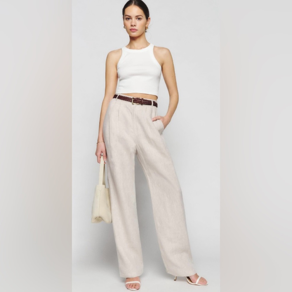 Reformation Wide Leg Pants in Light Beige